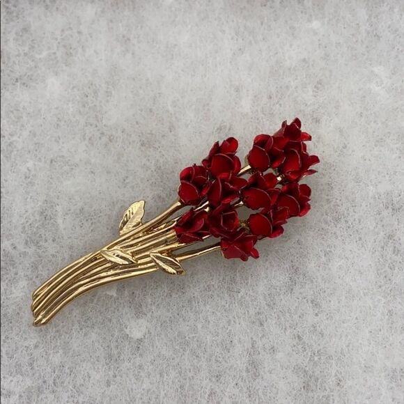 Vintage David Monn 1997 rose bouquet gold tone brooch - Picture 3 of 5